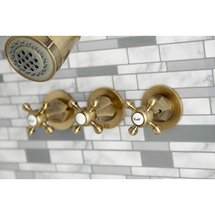 Metropolitan KBX8133BX Three-Handle 5-Hole Wall Mount Tub and Shower Faucet, Antique Brass