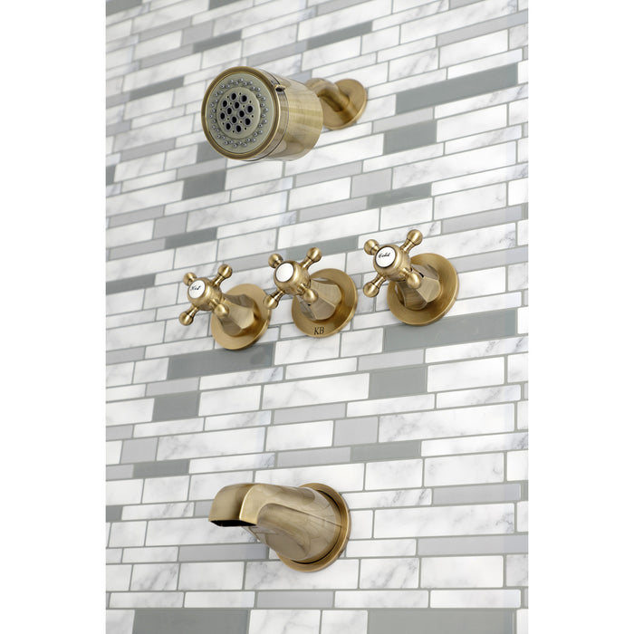 Metropolitan KBX8133BX Three-Handle 5-Hole Wall Mount Tub and Shower Faucet, Antique Brass