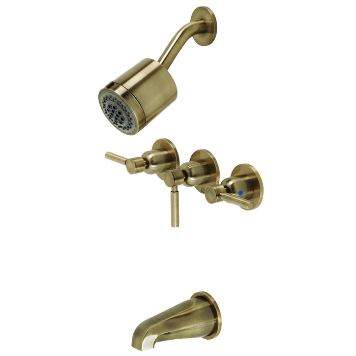 Concord KBX8133DL Three-Handle 5-Hole Wall Mount Tub and Shower Faucet, Antique Brass
