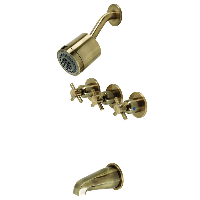 Concord KBX8133DX Three-Handle 5-Hole Wall Mount Tub and Shower Faucet, Antique Brass