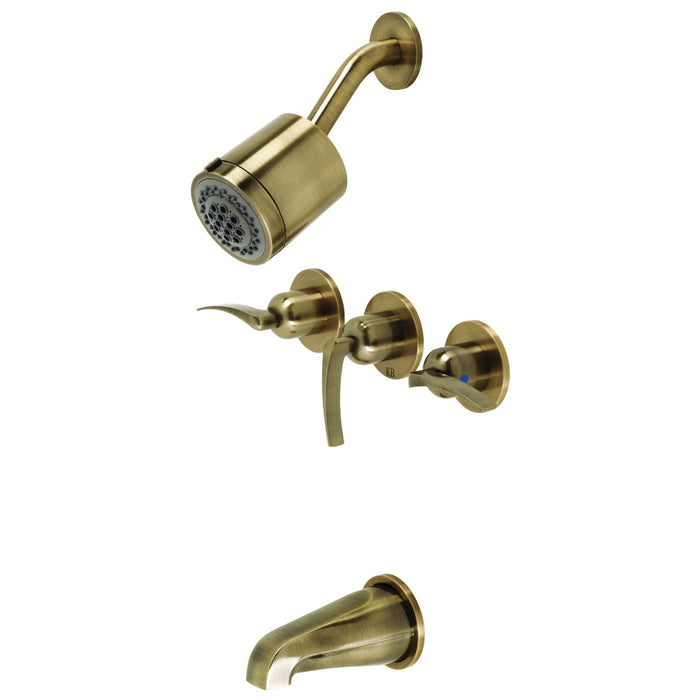 Kingston Tulare KBX8133EFL - Centurion Triple-Handle Tub and Shower Faucet, Antique Brass