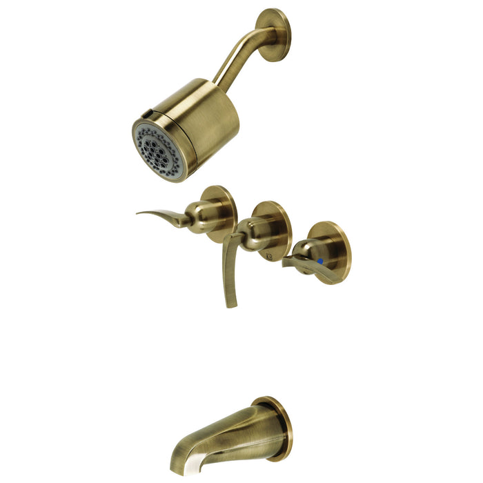 Centurion KBX8133EFL Three-Handle 5-Hole Wall Mount Tub and Shower Faucet, Antique Brass