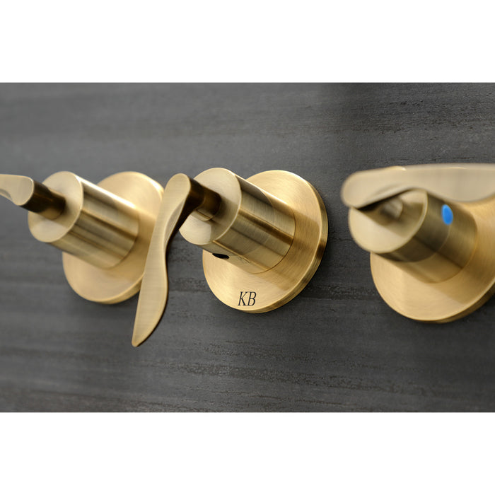 Kingston Tulare KBX8133SVL - Serena Triple-Handle Tub and Shower Faucet, Antique Brass