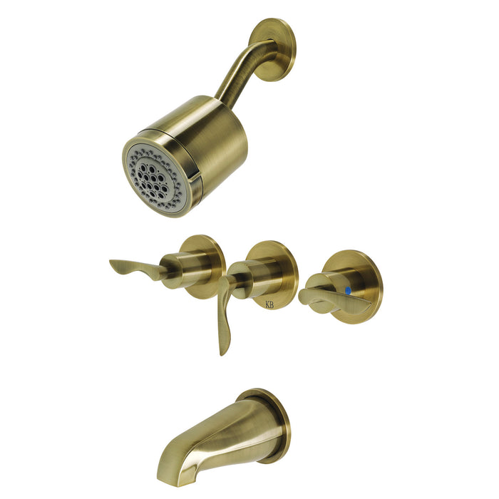 Serena KBX8133SVL Three-Handle 5-Hole Wall Mount Tub and Shower Faucet, Antique Brass