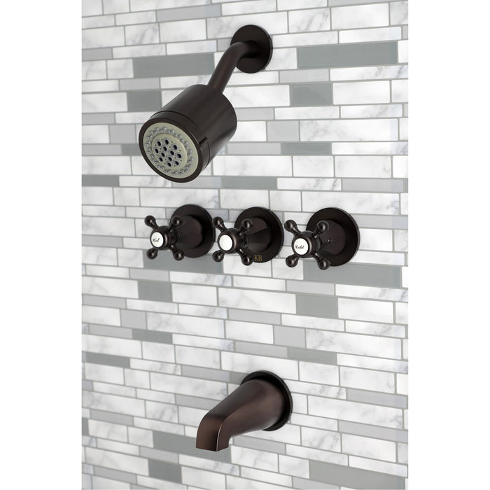 Metropolitan KBX8135BX Three-Handle 5-Hole Wall Mount Tub and Shower Faucet, Oil Rubbed Bronze