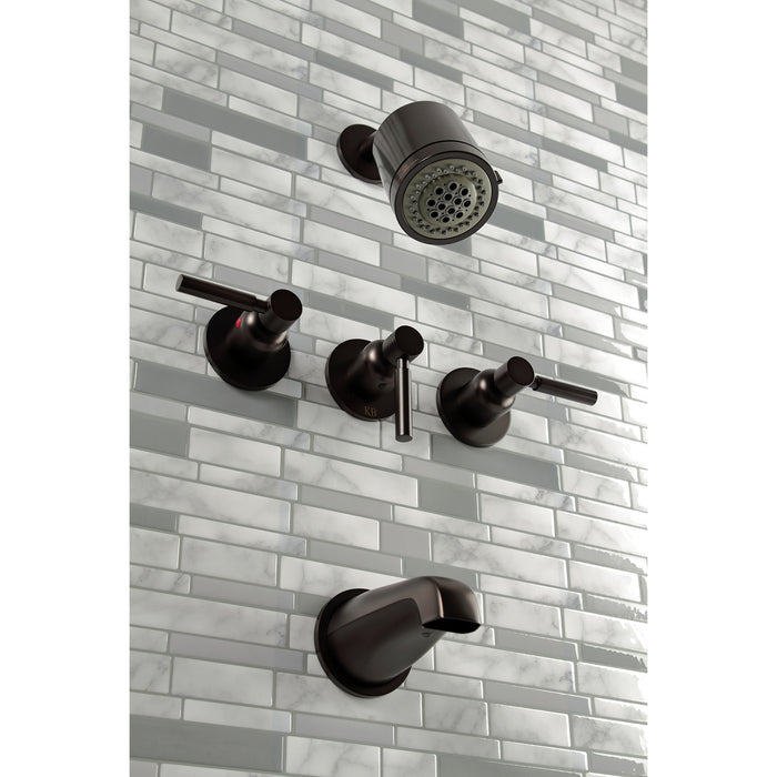 Concord KBX8135DL Three-Handle 5-Hole Wall Mount Tub and Shower Faucet, Oil Rubbed Bronze