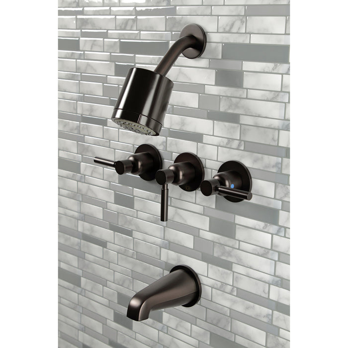 Concord KBX8135DL Three-Handle 5-Hole Wall Mount Tub and Shower Faucet, Oil Rubbed Bronze
