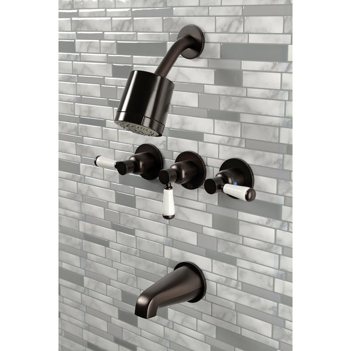 Paris KBX8135DPL Three-Handle 5-Hole Wall Mount Tub and Shower Faucet, Oil Rubbed Bronze