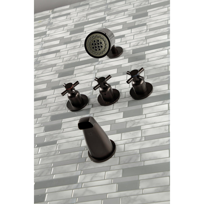 Concord KBX8135DX Three-Handle 5-Hole Wall Mount Tub and Shower Faucet, Oil Rubbed Bronze
