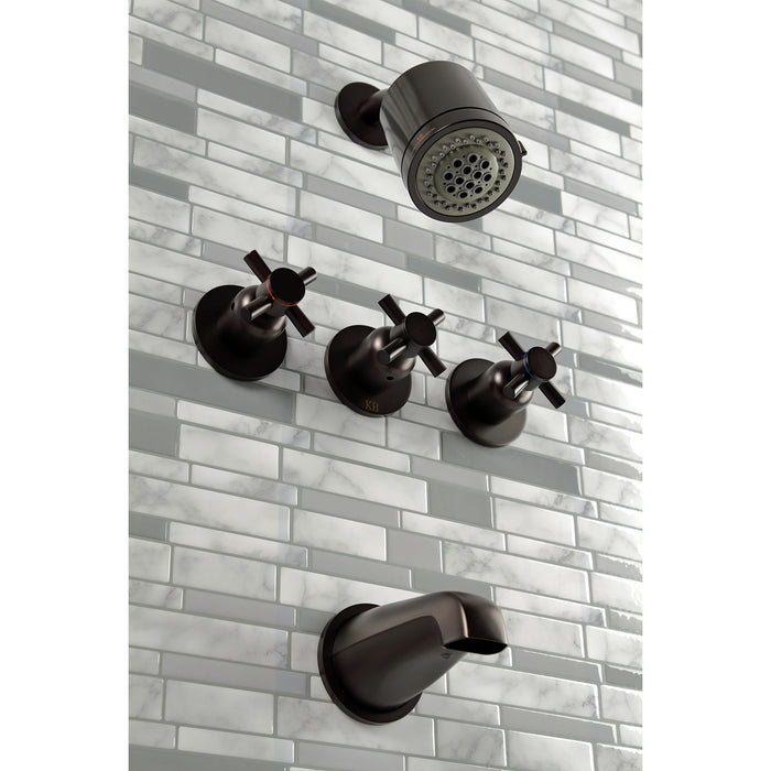 Concord KBX8135DX Three-Handle 5-Hole Wall Mount Tub and Shower Faucet, Oil Rubbed Bronze