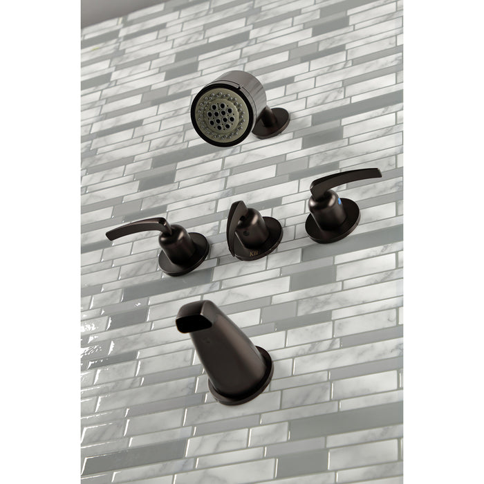 Centurion KBX8135EFL Three-Handle 5-Hole Wall Mount Tub and Shower Faucet, Oil Rubbed Bronze