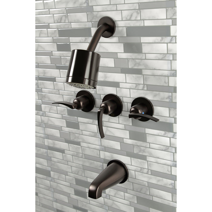 Centurion KBX8135EFL Three-Handle 5-Hole Wall Mount Tub and Shower Faucet, Oil Rubbed Bronze