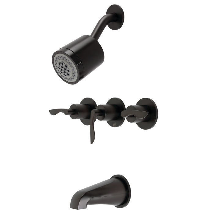 Serena KBX8135SVL Three-Handle 5-Hole Wall Mount Tub and Shower Faucet, Oil Rubbed Bronze