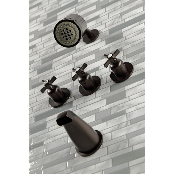 Kingston Tulare KBX8135ZX - Millennium Triple-Handle Tub and Shower Faucet, Oil Rubbed Bronze