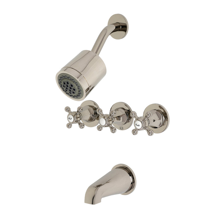 Metropolitan KBX8136BX Three-Handle 5-Hole Wall Mount Tub and Shower Faucet, Polished Nickel