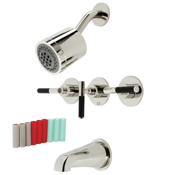 Kaiser KBX8136CKL Three-Handle 5-Hole Wall Mount Tub and Shower Faucet, Polished Nickel