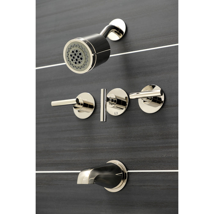 Manhattan KBX8136CML Three-Handle 5-Hole Wall Mount Tub and Shower Faucet, Polished Nickel
