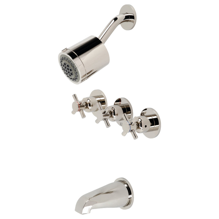 Concord KBX8136DX Three-Handle 5-Hole Wall Mount Tub and Shower Faucet, Polished Nickel