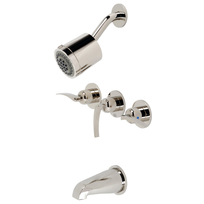 Kingston Tulare KBX8136EFL - Centurion Triple-Handle Tub and Shower Faucet, Polished Nickel
