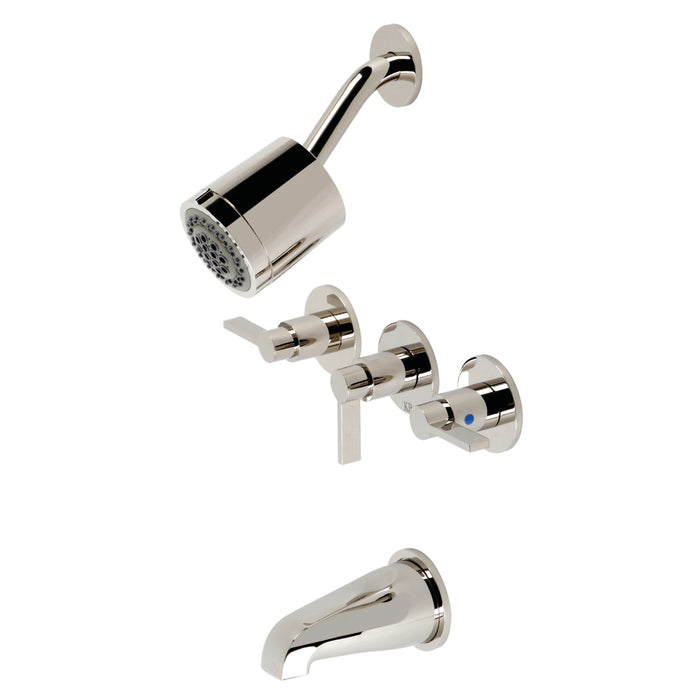 Kingston Sona KBX8136NDL - NuvoFusion Triple-Handle Tub and Shower Faucet, Polished Nickel