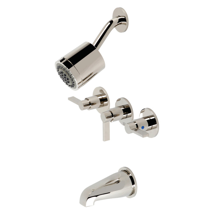 NuvoFusion KBX8136NDL Three-Handle 5-Hole Wall Mount Tub and Shower Faucet, Polished Nickel