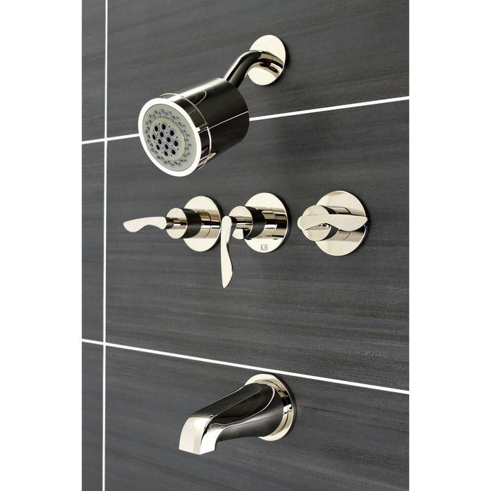 Kingston Tulare KBX8136SVL - Serena Triple-Handle Tub and Shower Faucet, Polished Nickel