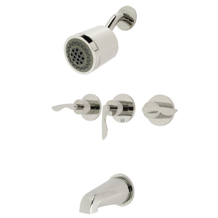 Serena KBX8136SVL Three-Handle 5-Hole Wall Mount Tub and Shower Faucet, Polished Nickel