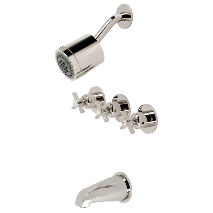 Millennium KBX8136ZX Three-Handle 5-Hole Wall Mount Tub and Shower Faucet, Polished Nickel