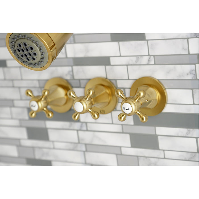 Metropolitan KBX8137BX Three-Handle 5-Hole Wall Mount Tub and Shower Faucet, Brushed Brass