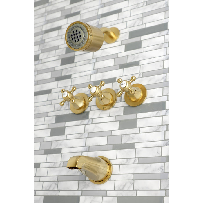 Kingston Tulare KBX8137BX - Metropolitan Triple-Handle Tub and Shower Faucet, Brushed Brass