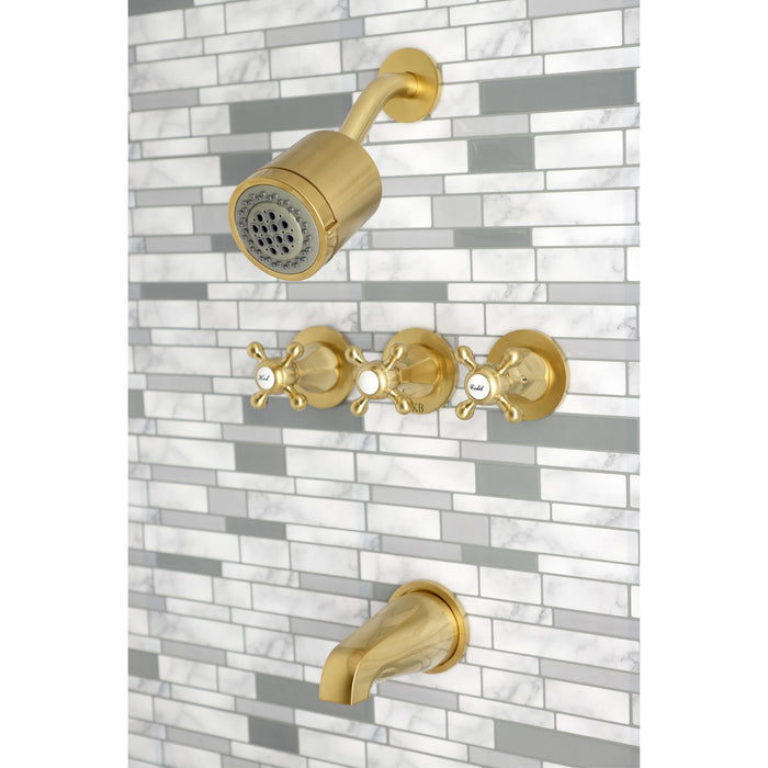 Kingston Tulare KBX8137BX - Metropolitan Triple-Handle Tub and Shower Faucet, Brushed Brass