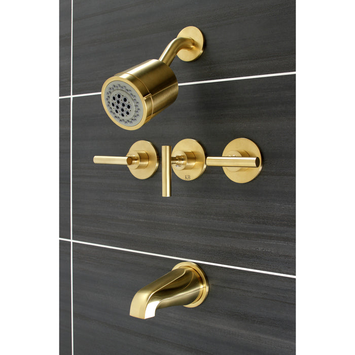 Kingston Sona KBX8137CML - Manhattan Triple-Handle Tub and Shower Faucet, Brushed Brass