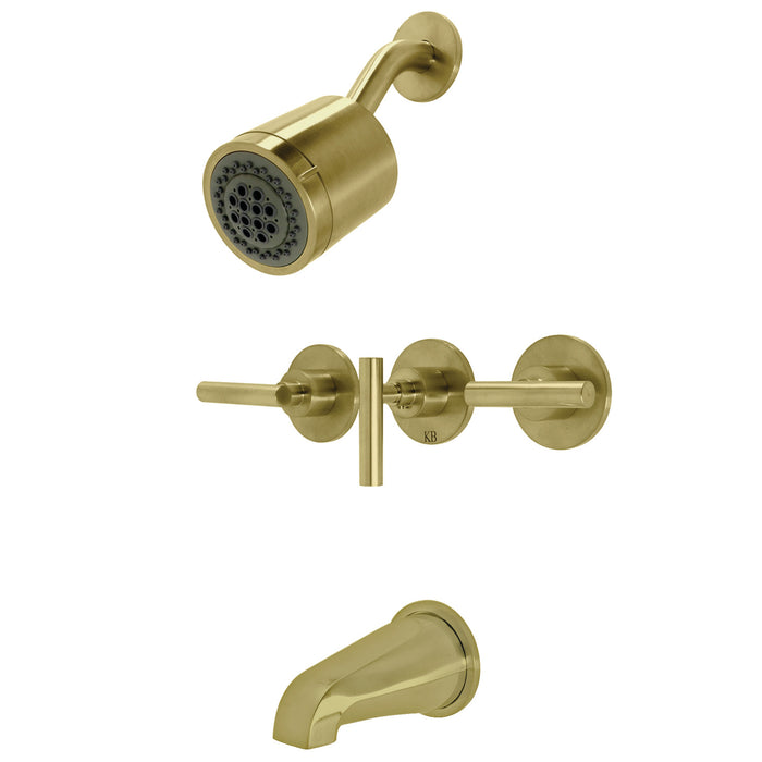 Kingston Sona KBX8137CML - Manhattan Triple-Handle Tub and Shower Faucet, Brushed Brass