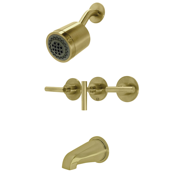 Manhattan KBX8137CML Three-Handle 5-Hole Wall Mount Tub and Shower Faucet, Brushed Brass