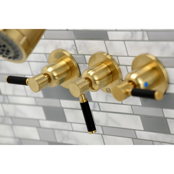 Kaiser KBX8137DKL Three-Handle 5-Hole Wall Mount Tub and Shower Faucet, Brushed Brass