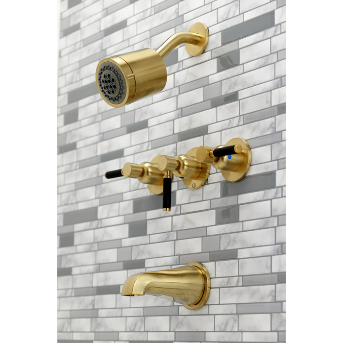 Kingston Sona KBX8137DKL - Kaiser Triple-Handle Tub and Shower Faucet, Brushed Brass