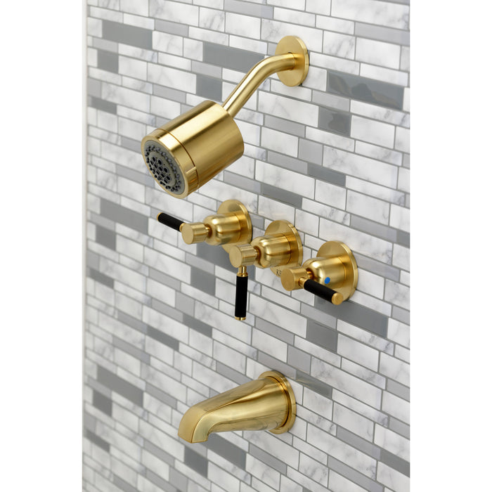 Kingston Sona KBX8137DKL - Kaiser Triple-Handle Tub and Shower Faucet, Brushed Brass
