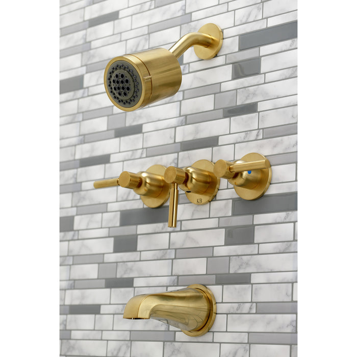 Concord KBX8137DL Three-Handle 5-Hole Wall Mount Tub and Shower Faucet, Brushed Brass