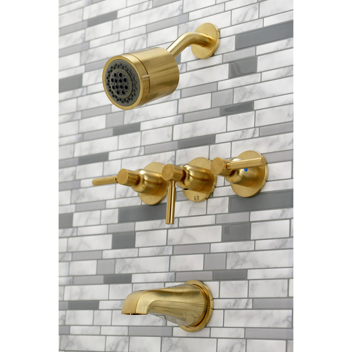 Kingston Sona KBX8137DL - Concord Triple-Handle Tub and Shower Faucet, Brushed Brass