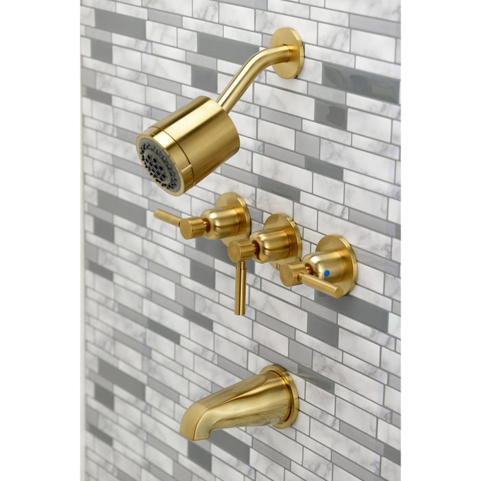 Kingston Sona KBX8137DL - Concord Triple-Handle Tub and Shower Faucet, Brushed Brass