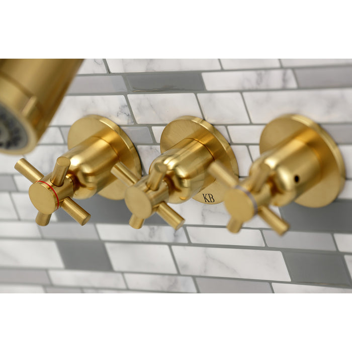 Concord KBX8137DX Three-Handle 5-Hole Wall Mount Tub and Shower Faucet, Brushed Brass
