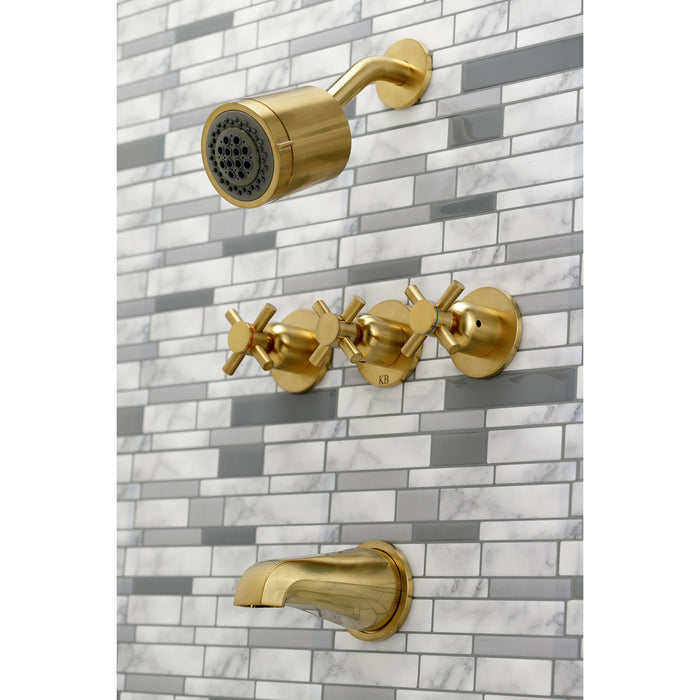 Concord KBX8137DX Three-Handle 5-Hole Wall Mount Tub and Shower Faucet, Brushed Brass