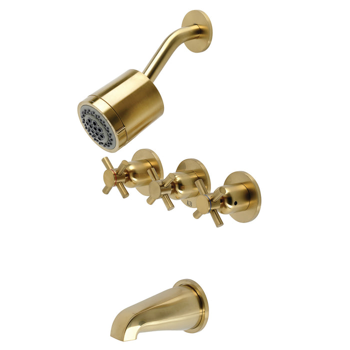 Kingston Sona KBX8137DX - Concord Triple-Handle Tub and Shower Faucet, Brushed Brass
