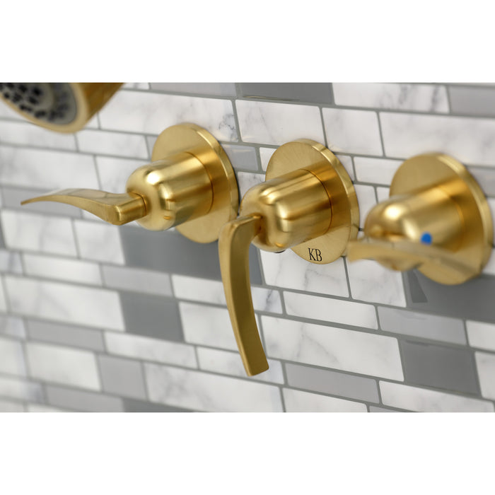 Centurion KBX8137EFL Three-Handle 5-Hole Wall Mount Tub and Shower Faucet, Brushed Brass