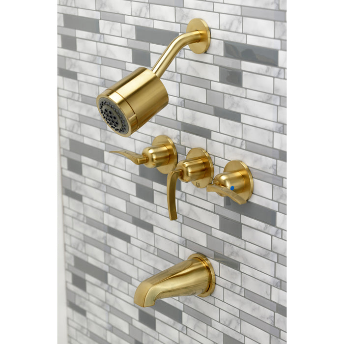 Centurion KBX8137EFL Three-Handle 5-Hole Wall Mount Tub and Shower Faucet, Brushed Brass