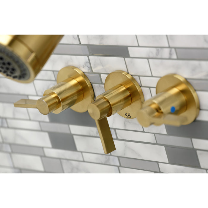 Kingston Sona KBX8137NDL - NuvoFusion Triple-Handle Tub and Shower Faucet, Brushed Brass