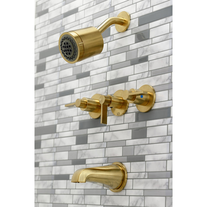 Kingston Sona KBX8137NDL - NuvoFusion Triple-Handle Tub and Shower Faucet, Brushed Brass