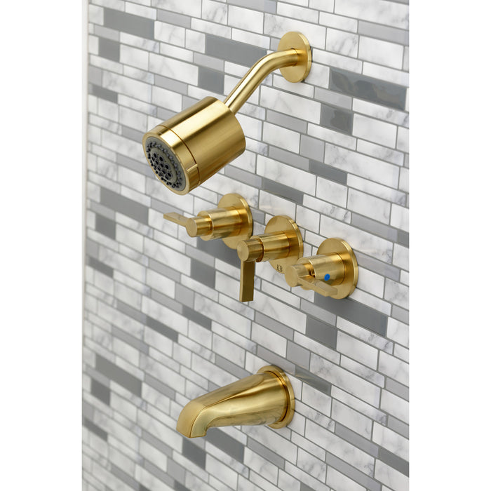 Kingston Sona KBX8137NDL - NuvoFusion Triple-Handle Tub and Shower Faucet, Brushed Brass