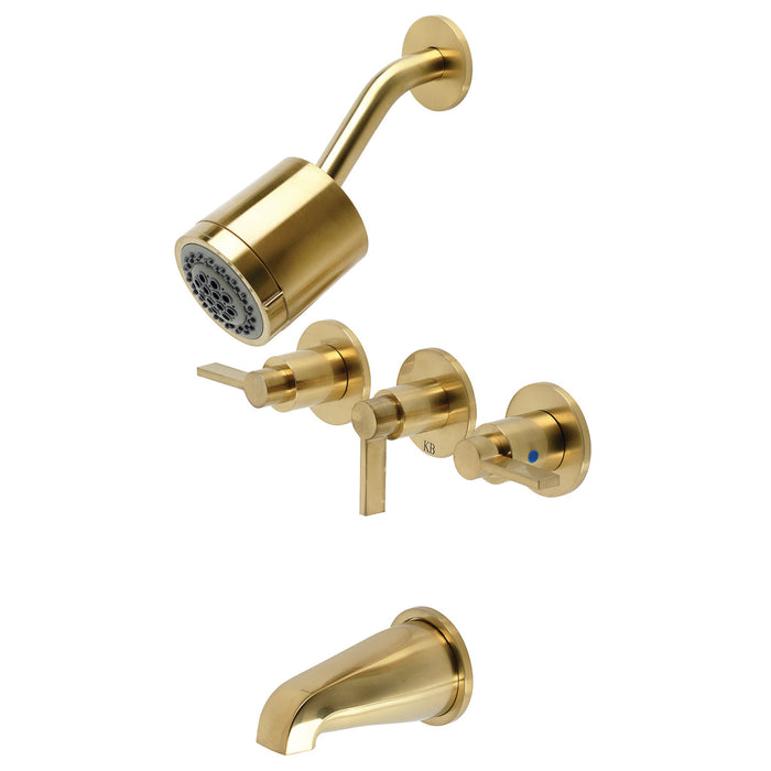 Kingston Sona KBX8137NDL - NuvoFusion Triple-Handle Tub and Shower Faucet, Brushed Brass