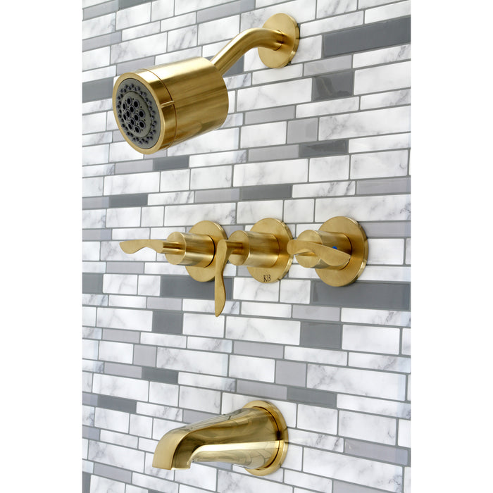 Kingston Tulare KBX8137SVL - Serena Triple-Handle Tub and Shower Faucet, Brushed Brass